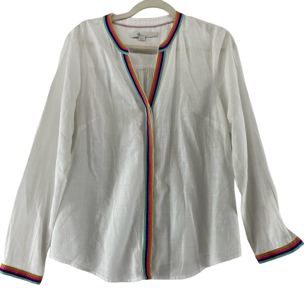 Boden Embroidered Button Down Top Size 8